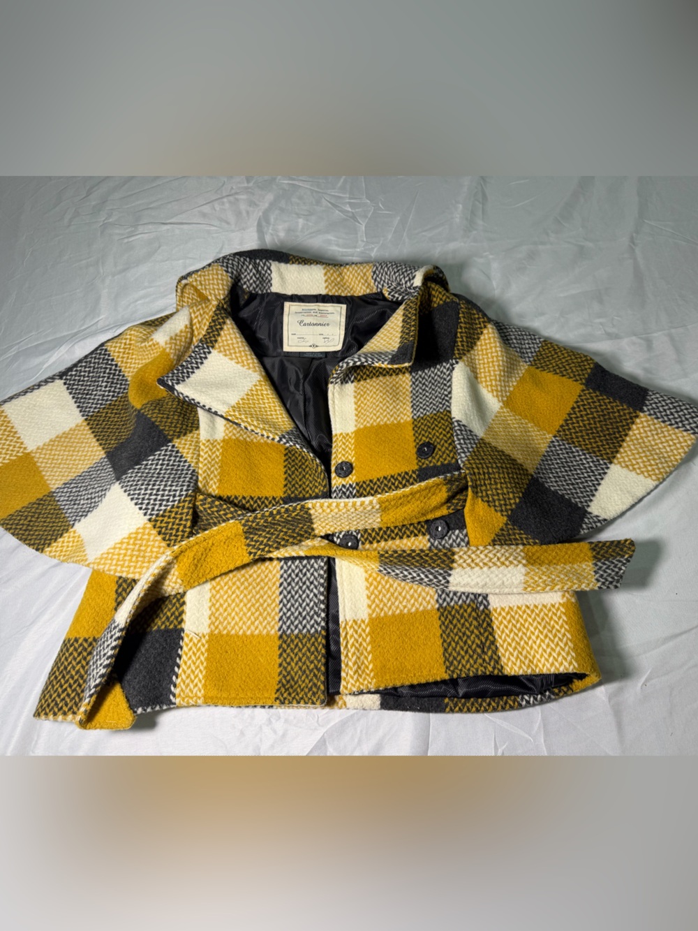 Cartonnier Anthropologie Plaid Belted Wool Blend Jacket Coat Medium